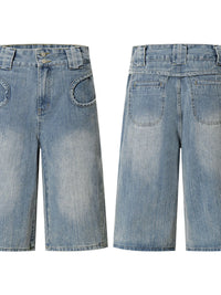 Men's Washed Denim Bermuda Shorts with Curved Pocket Detail