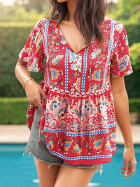 Floral Print Tie Neck Flutter Sleeve Blouse 100100839291021 32 Affordable Fashion Under $100 Jerry's Apparel 