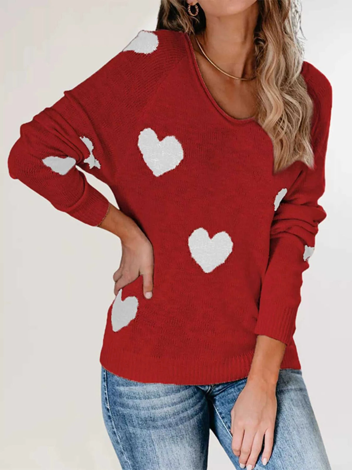 Heart Pattern V-Neck Sweater 100100504780005 48 Affordable Fashion Under $100 Jerry's Apparel 