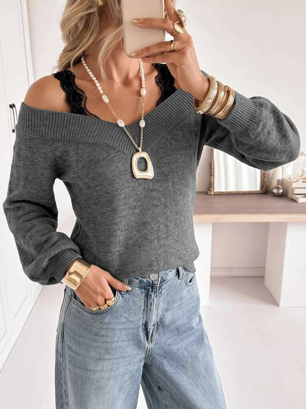Off-Shoulder Lace Trim Sweater 100100123351801 43 Affordable Fashion Under $100 Jerry's Apparel 