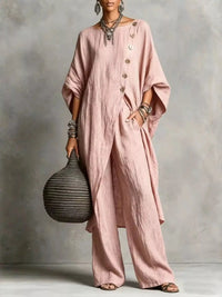 Full Size Asymmetric Button-Down Top and Wide-Leg Pants Set Plus Size 101001667815182 65 Affordable Fashion Under $100 Jerry's Apparel 