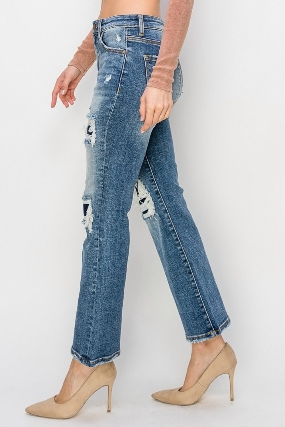 Full Size High Rise Distressed Ankle Flare Jeans