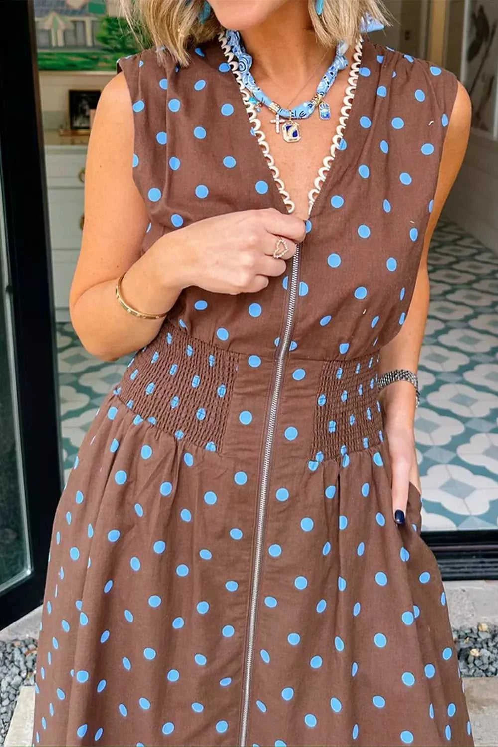 Polka Dot Zipper Front Midi Dress 100100529252916 67 Gifts for Her Jerry's Apparel 