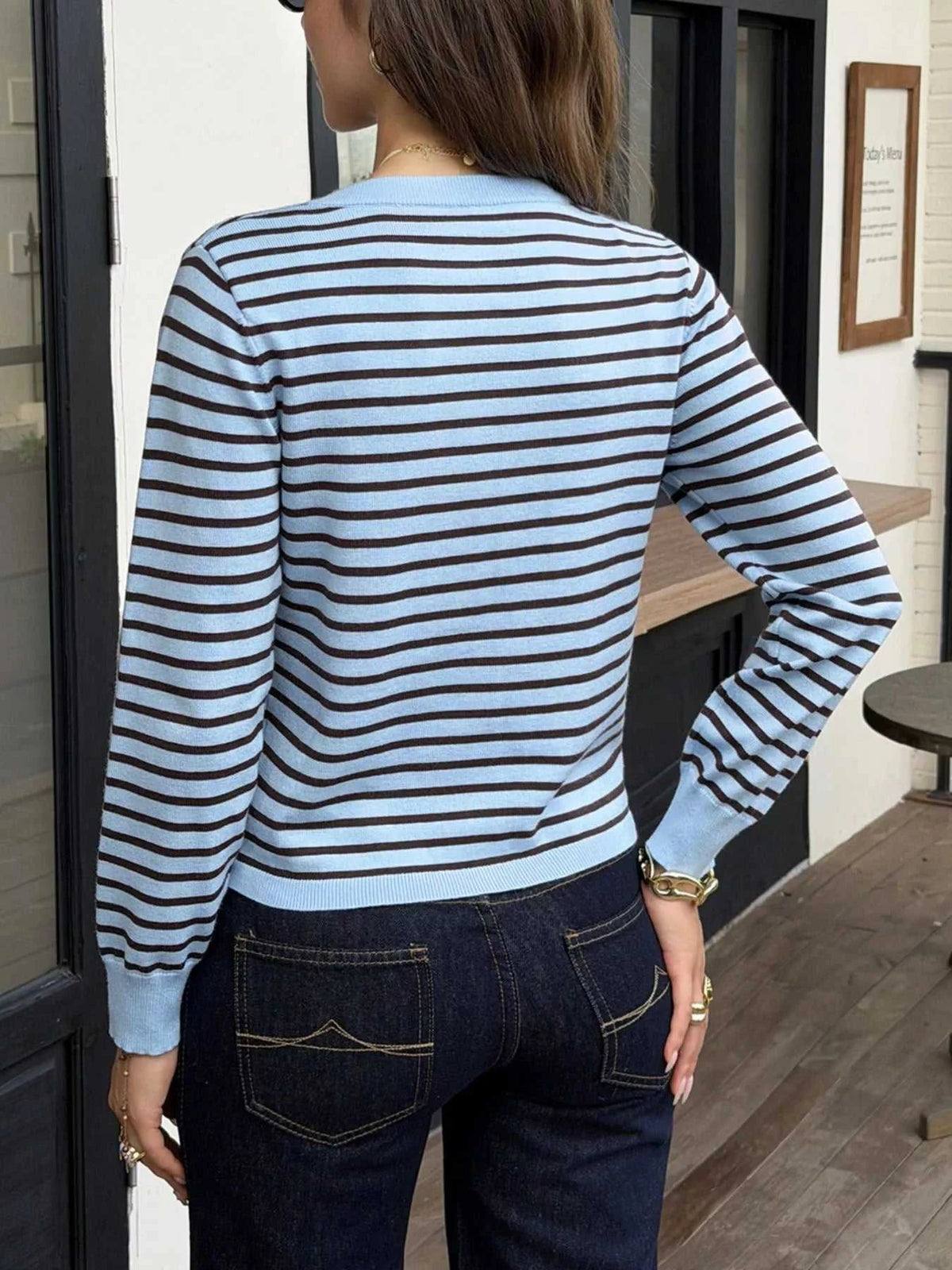 Striped Crew Neck Button-Down Cardigan 101002952713518 48 Affordable Fashion Under $100 Jerry's Apparel 