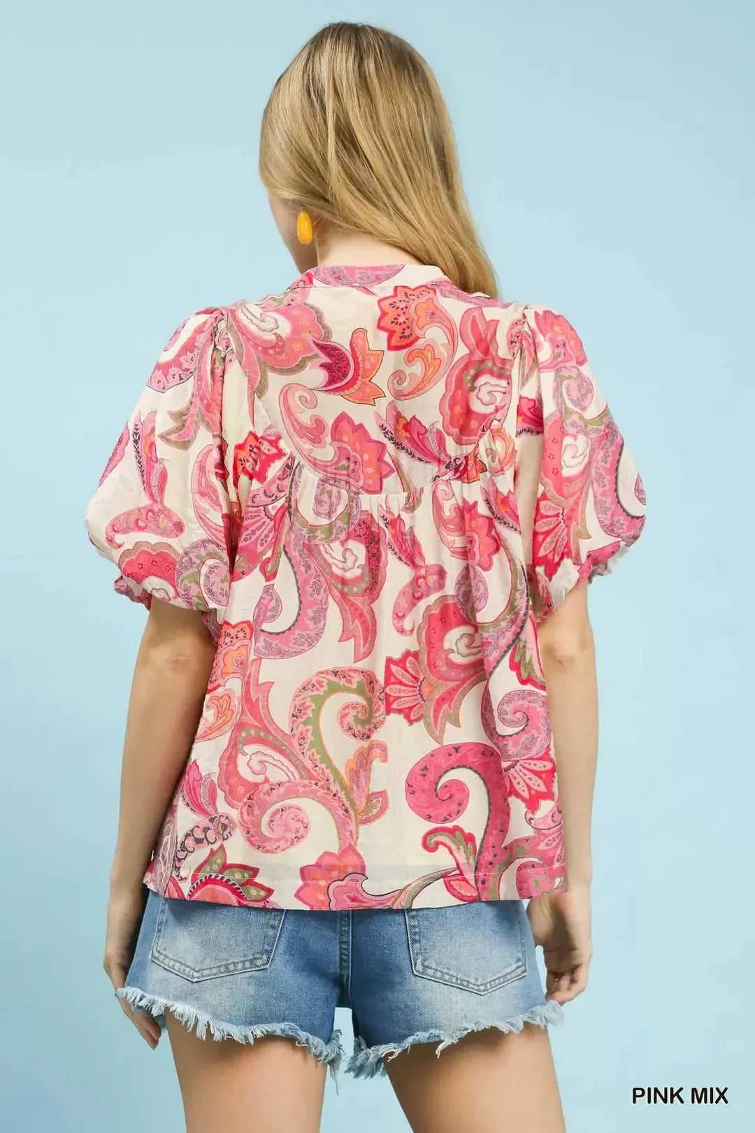 Umgee Mix Paisley Print Peasant Top with Tie Neck 100100324551234 51 Affordable Fashion Under $100 Jerry's Apparel 
