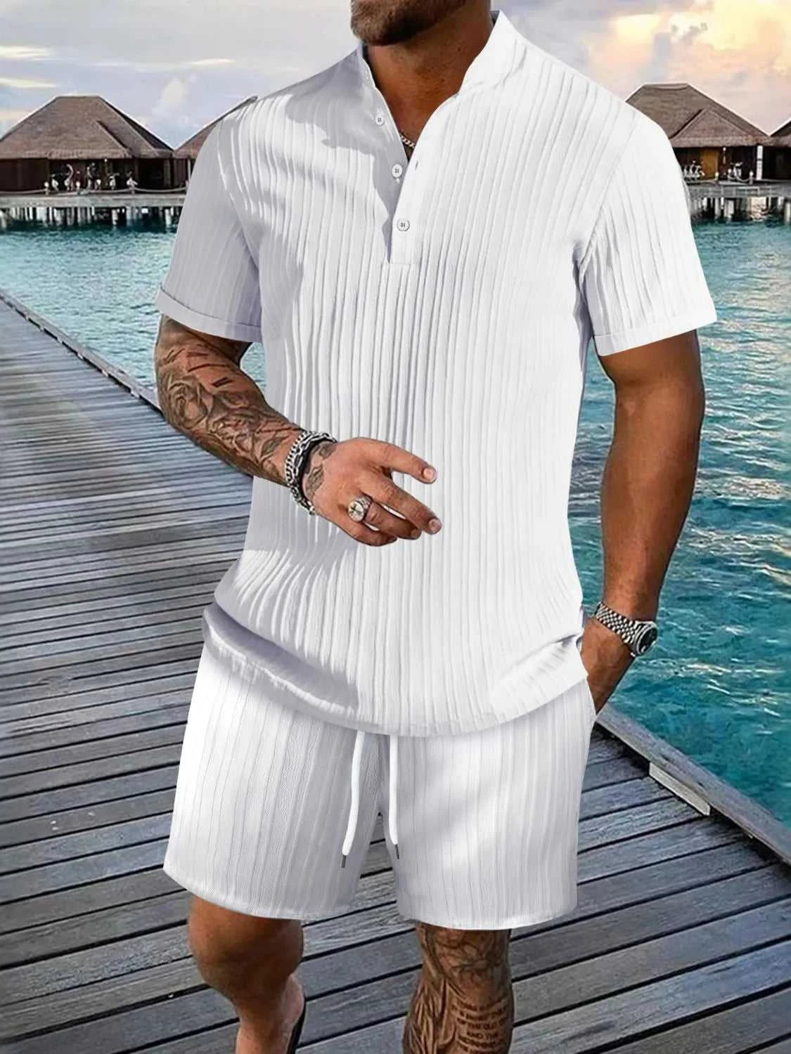 Men's Full Size Button Detail Short Sleeve Top and Shorts Set Plus Size 100400676987712 38 Affordable Fashion Under $100 Jerry's Apparel 