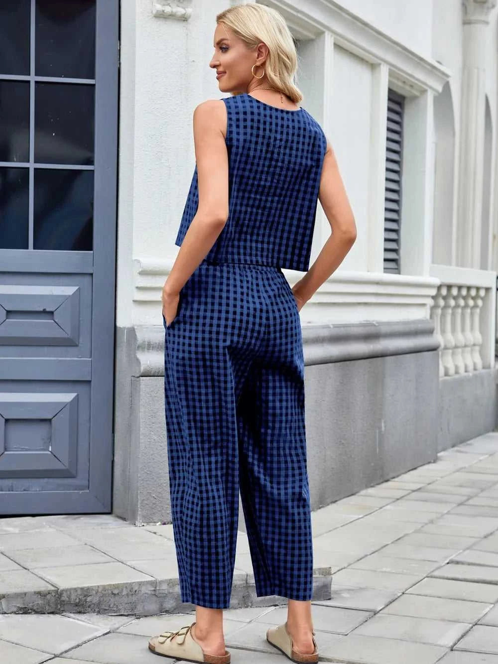 Plaid Sleeveless Top and Pants Set 100100045523661 39 Affordable Fashion Under $100 Jerry's Apparel 
