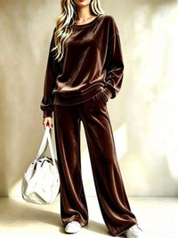 Full Size Dropped Shoulder Velvet Top and Wide Leg Pants Set Plus Size 101001605312710 62 Affordable Fashion Under $100 Jerry's Apparel 