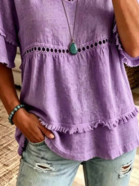 Eyelet V-Neck Frayed Edge T-Shirt 101001102955340 33 Affordable Fashion Under $100 Jerry's Apparel 