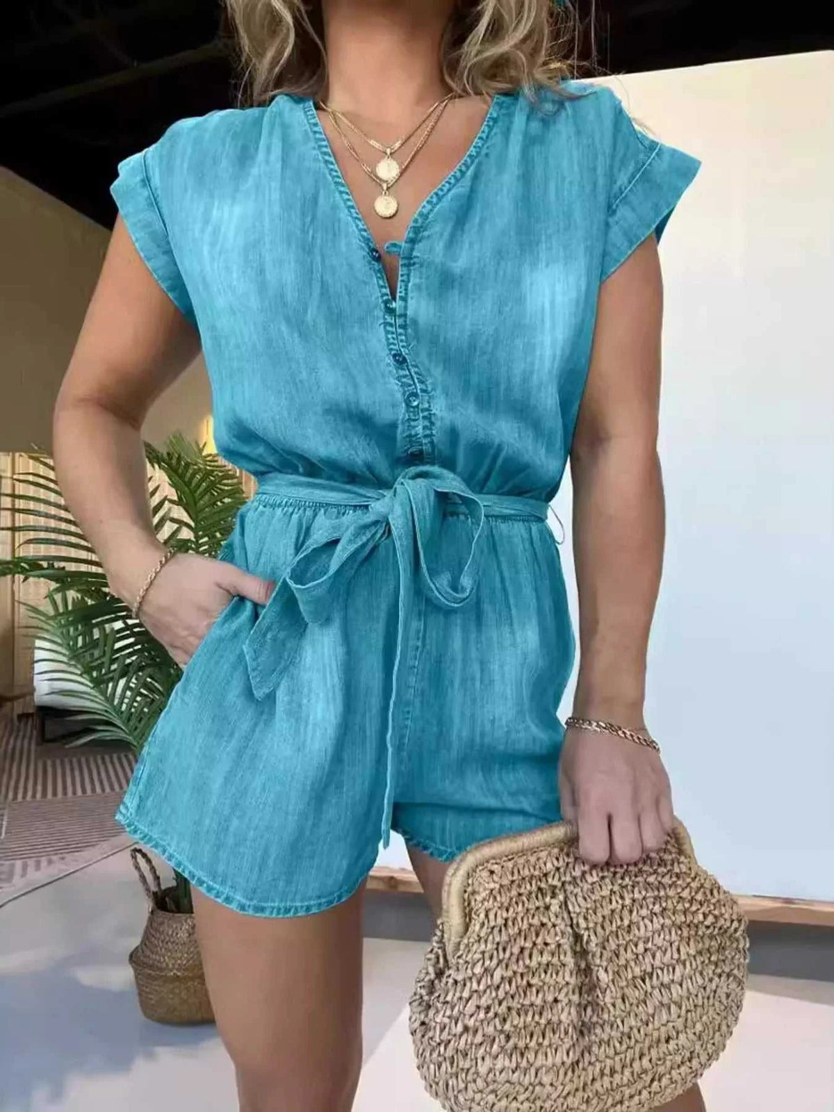 Full Size Tie Waist Cap Sleeve Romper Plus Size 100100206780989 60 Affordable Fashion Under $100 Jerry's Apparel 