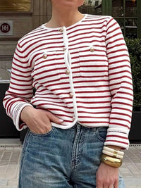 Striped Knit Button Up Cardigan 100100252809325 64 Women's Sweaters and Knitwear Jerry's Apparel 