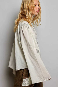 POL Embroidered Button Front Woven Shirt 100100573751599 59 Affordable Fashion Under $100 Jerry's Apparel 