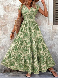 Full Size Printed V-Neck Tiered Maxi Dress Plus Size 100100096069770 30 Affordable Fashion Under $100 Jerry's Apparel 