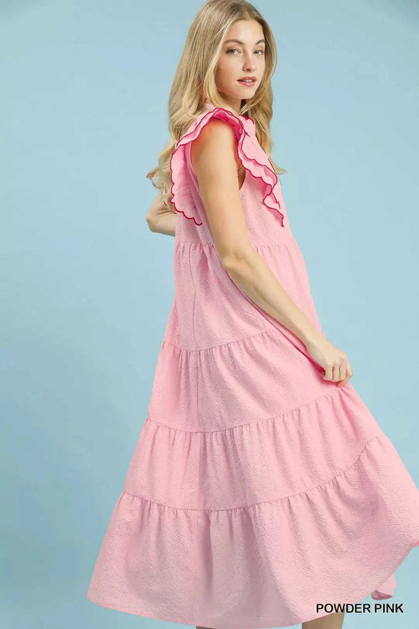 Umgee Seersucker Ruffle Sleeve Tiered Midi Dress 100100983721187 66 Affordable Fashion Under $100 Jerry's Apparel 
