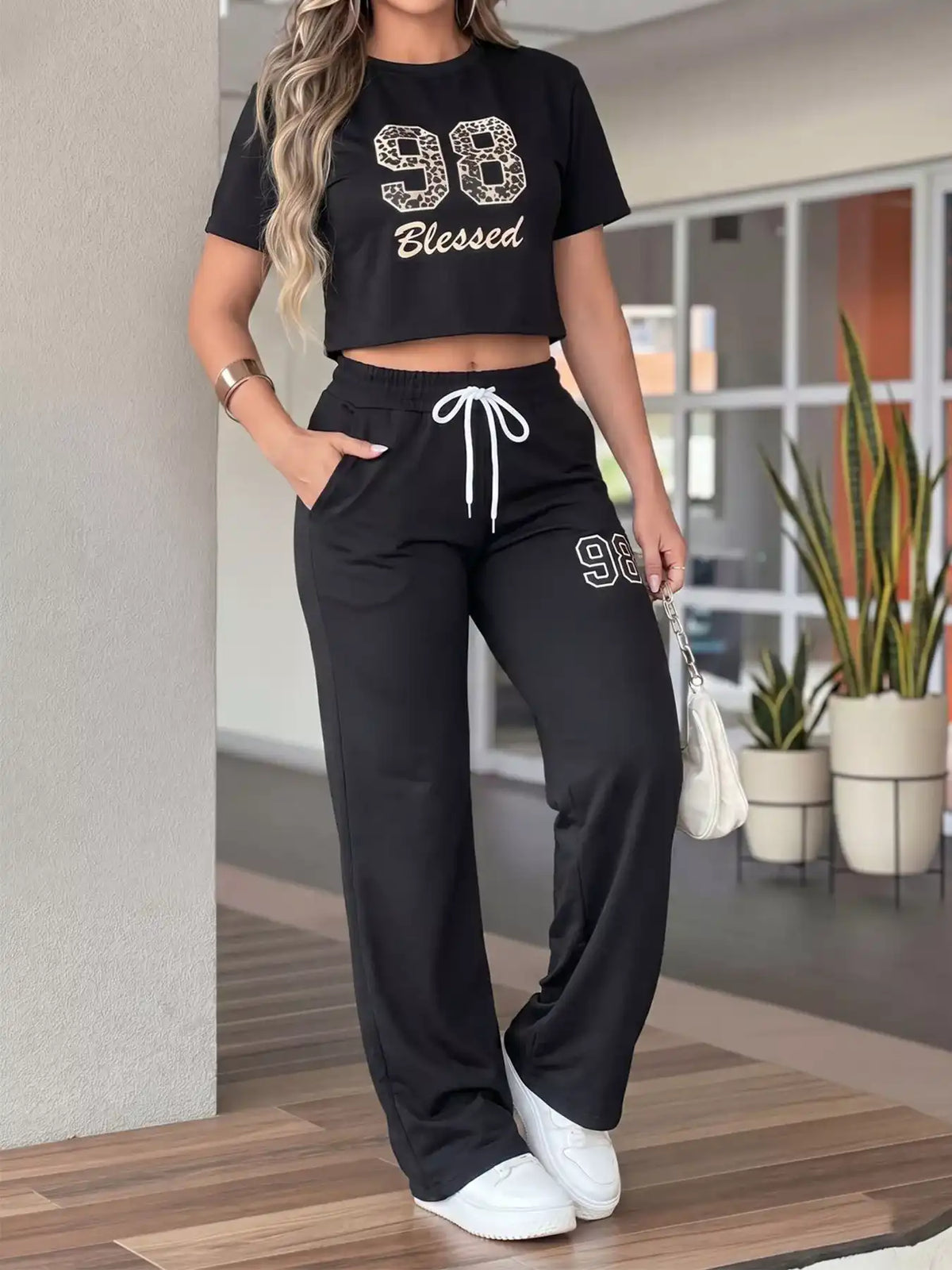 Blessed 98 Leopard Print Crop Top and Wide Leg Pants Set 100100144599731 55 Affordable Fashion Under $100 Jerry's Apparel 