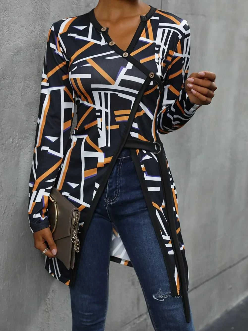 Perfee Geometric Surplice Long Sleeve T-Shirt 100100593551505 37 Affordable Fashion Under $100 Jerry's Apparel 