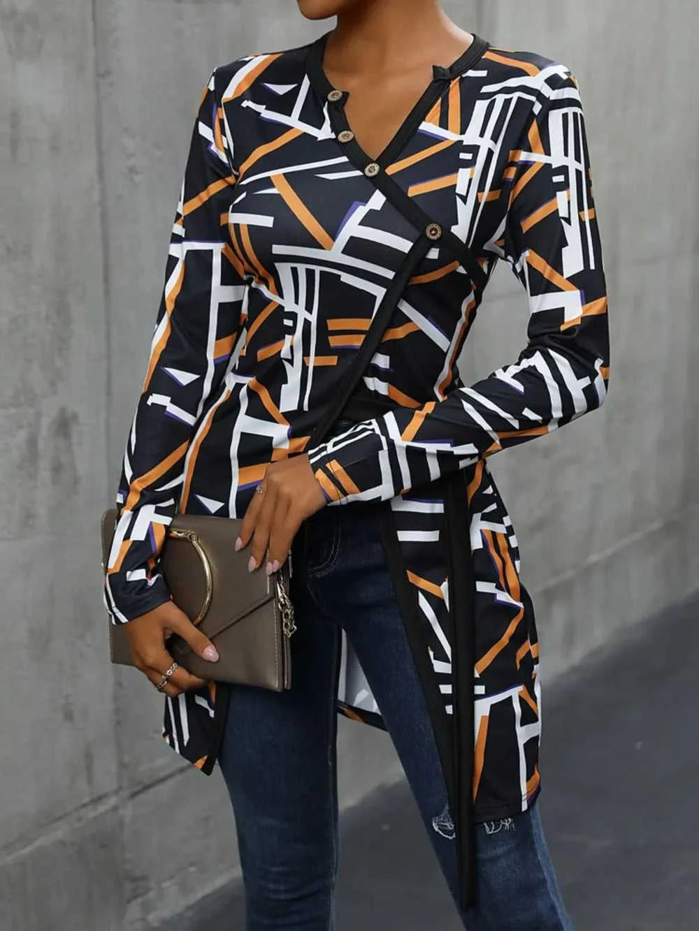 Perfee Geometric Surplice Long Sleeve T-Shirt 100100593551505 37 Affordable Fashion Under $100 Jerry's Apparel 
