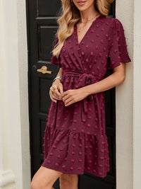 Swiss Dot Flutter Sleeve Wrap Dress