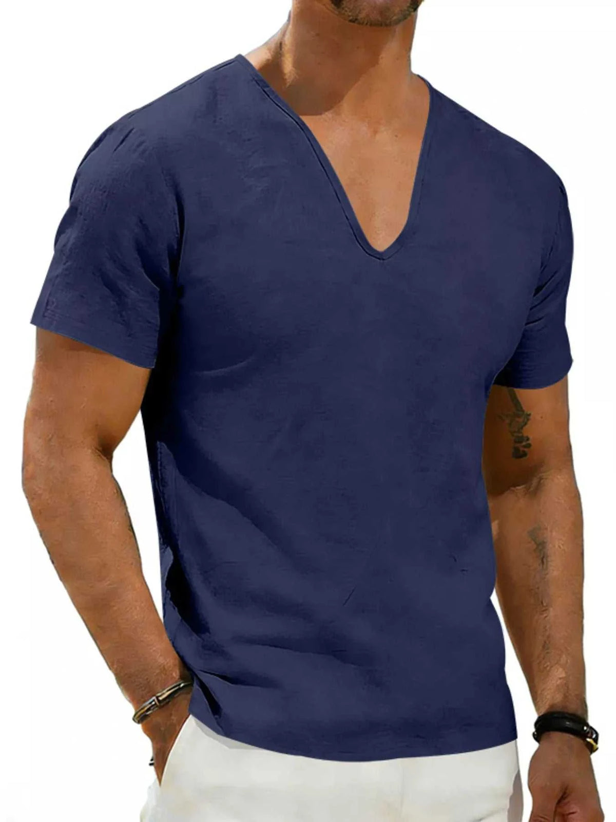 Men's Full Size Casual V-Neck Linen T-Shirt Plus Size 100400496061654 26 Affordable Fashion Under $100 Jerry's Apparel 