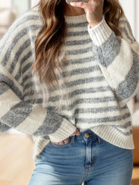 Striped Round Neck Dropped Shoulder Sweater