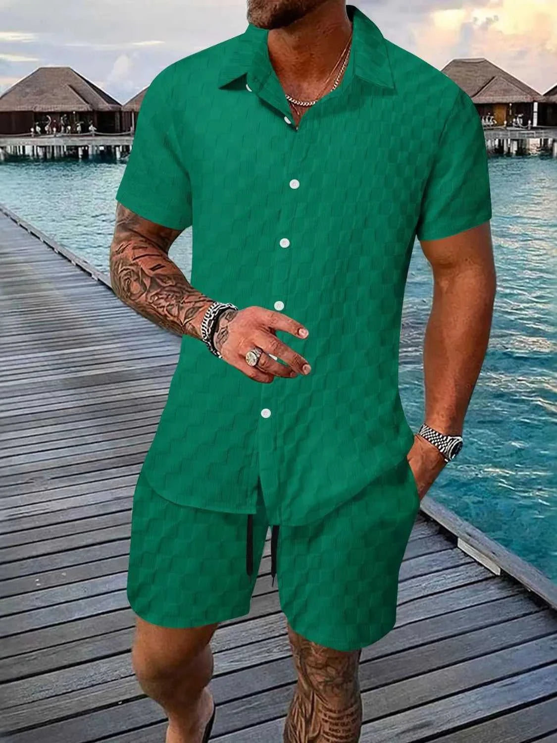 Men's Full Size Collared Neck Short Sleeve Top and Shorts Set Plus Size 100400916717549 40 Affordable Fashion Under $100 Jerry's Apparel 