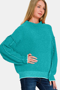 Exposed Seam Mock Neck Long Sleeve Sweater