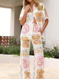 Printed Button Up Shirt and Pants Set