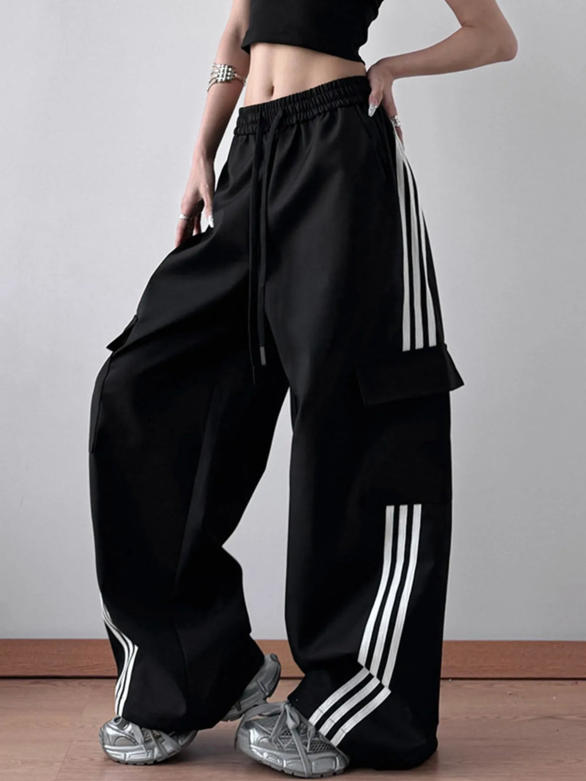 Striped Wide Leg Cargo Pants