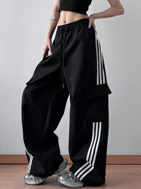 Striped Wide Leg Cargo Pants