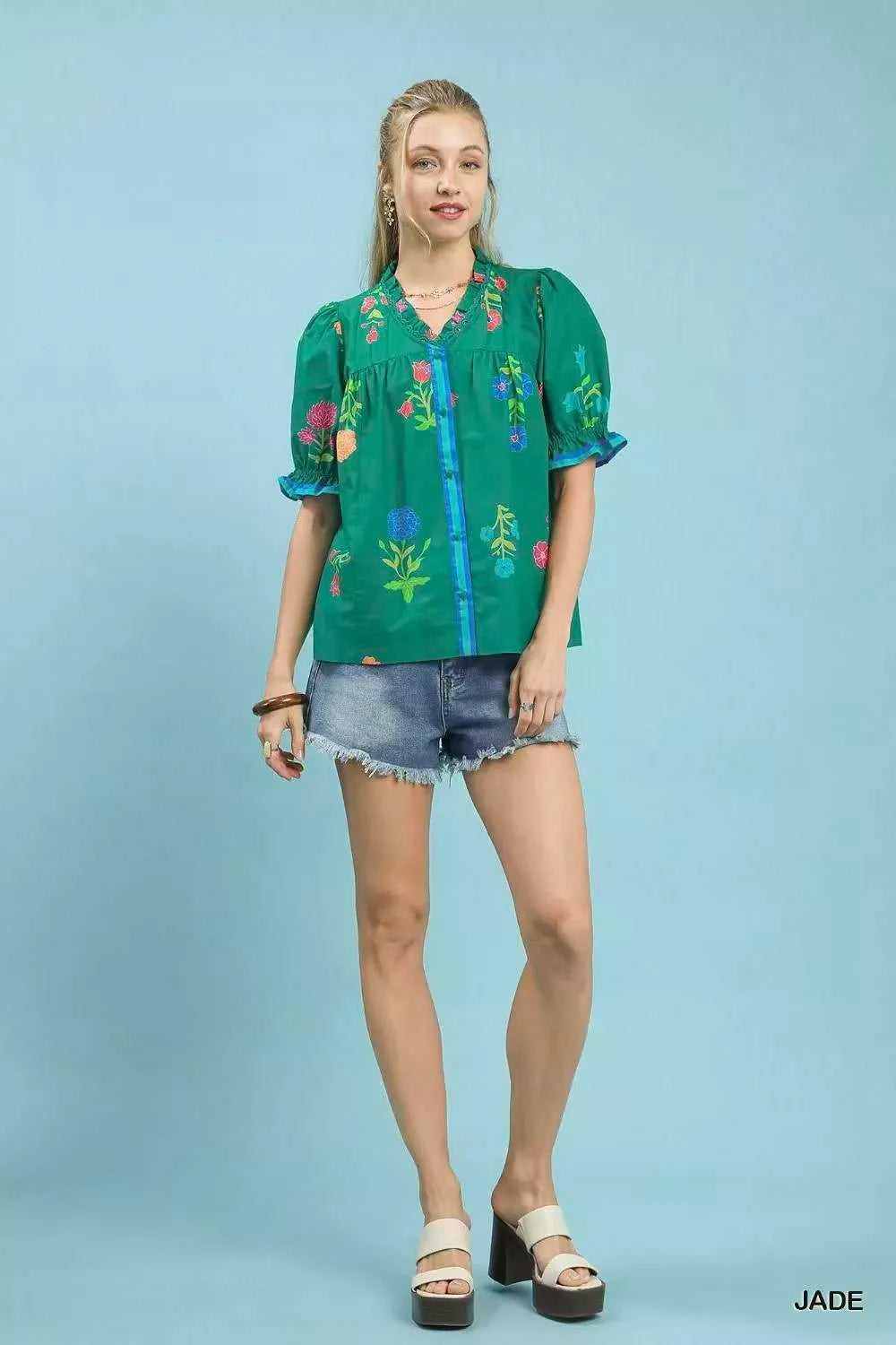 Umgee Petal Parade Print Button-Down Blouse 100100165881156 49 Affordable Fashion Under $100 Jerry's Apparel 