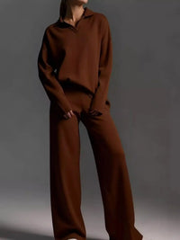Polo Collar Top and Wide-Leg Pants Set 101001876960393 74 Affordable Fashion Under $100 Jerry's Apparel 