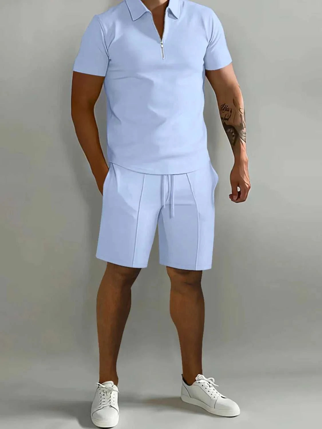 Men's Full Size Collared Neck Short Sleeve Top and Shorts Set Plus Size 100400205310003 33 Affordable Fashion Under $100 Jerry's Apparel 