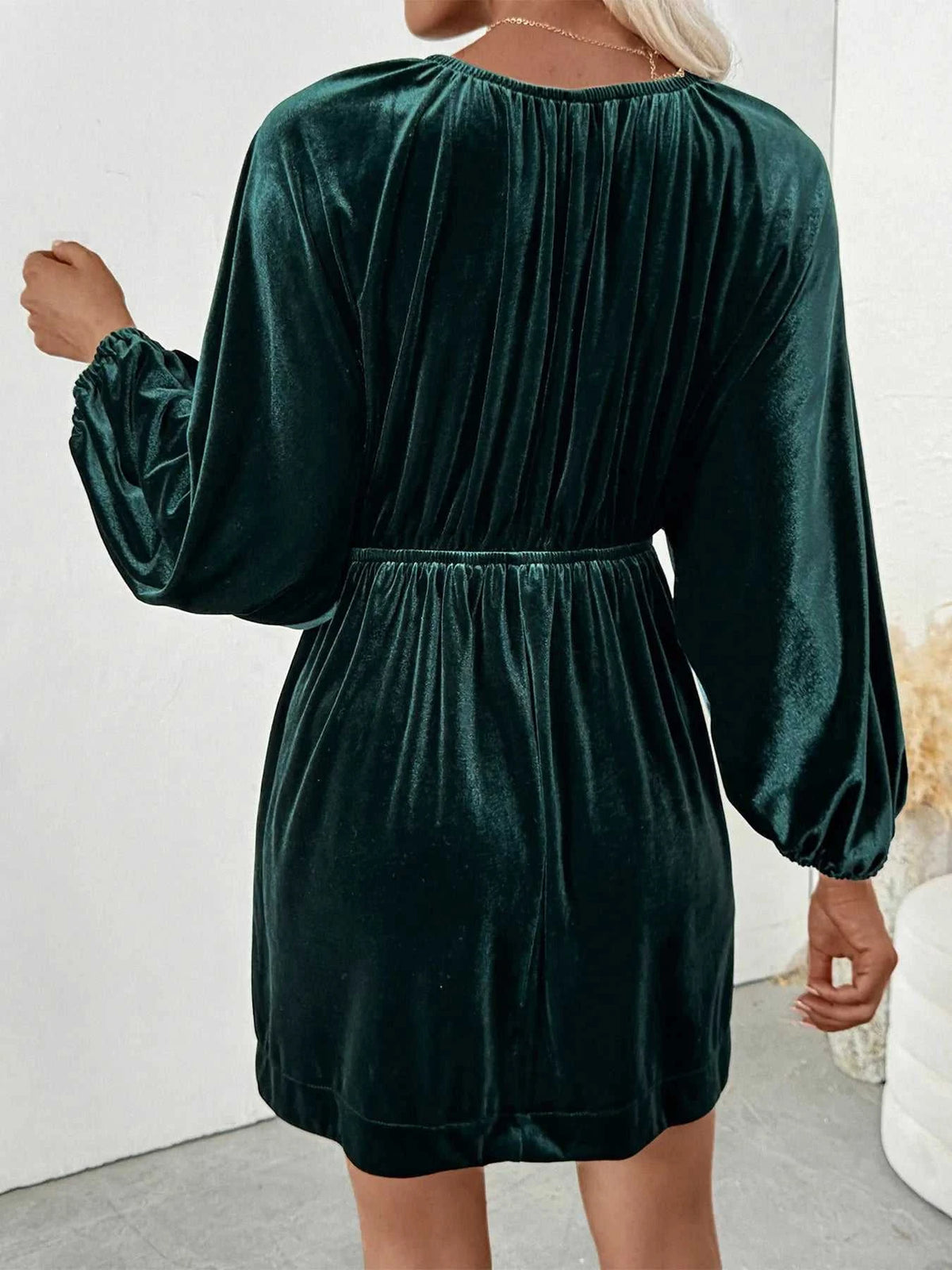 Ruched V-Neck Balloon Sleeve Dress 100100977231400 48 Affordable Fashion Under $100 Jerry's Apparel 