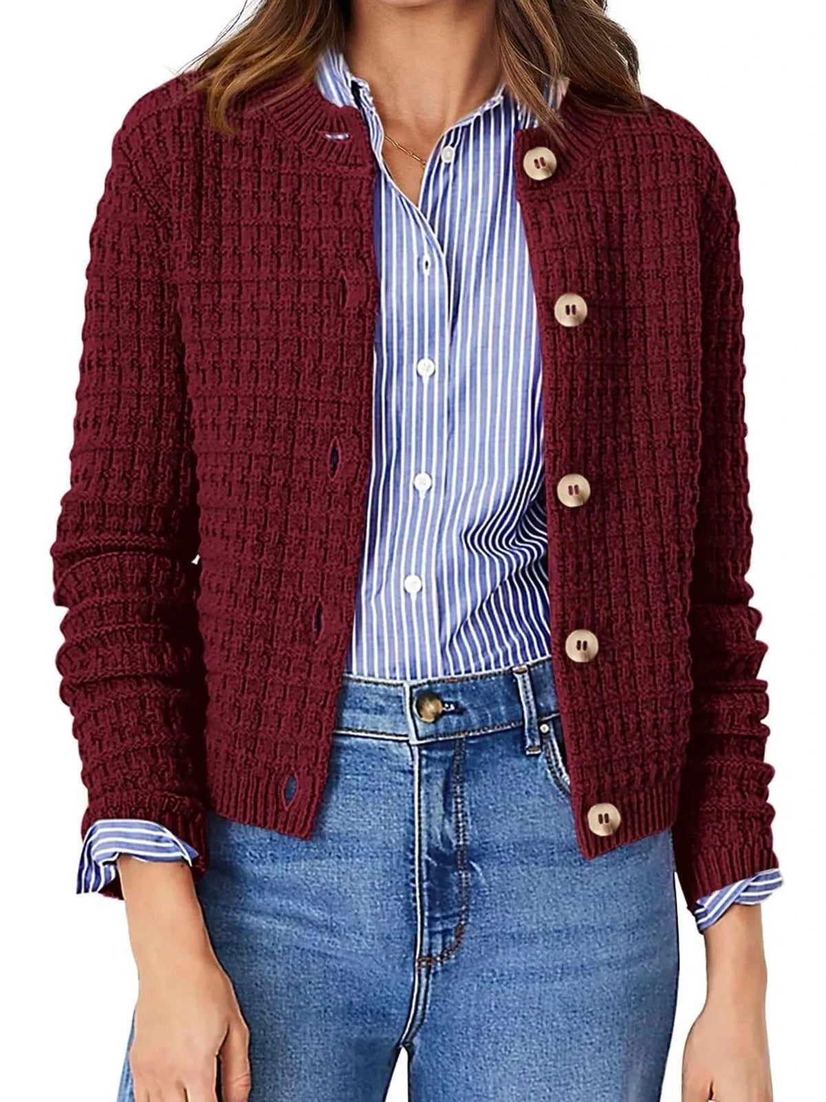 Textured Knit Button-Front Cardigan 100100626365347 44 Affordable Fashion Under $100 Jerry's Apparel 