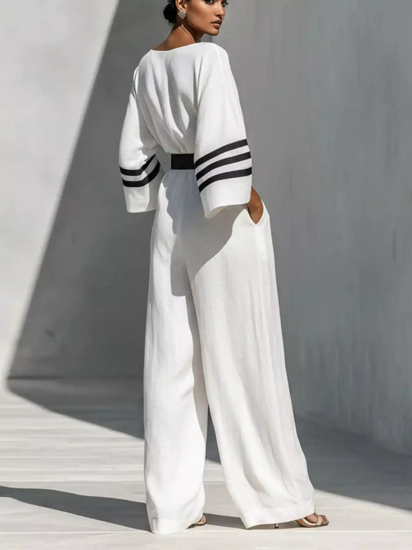 Wide Sleeve and Contrast Striped Jumpsuit 101001768471795 49 Affordable Fashion Under $100 Jerry's Apparel 