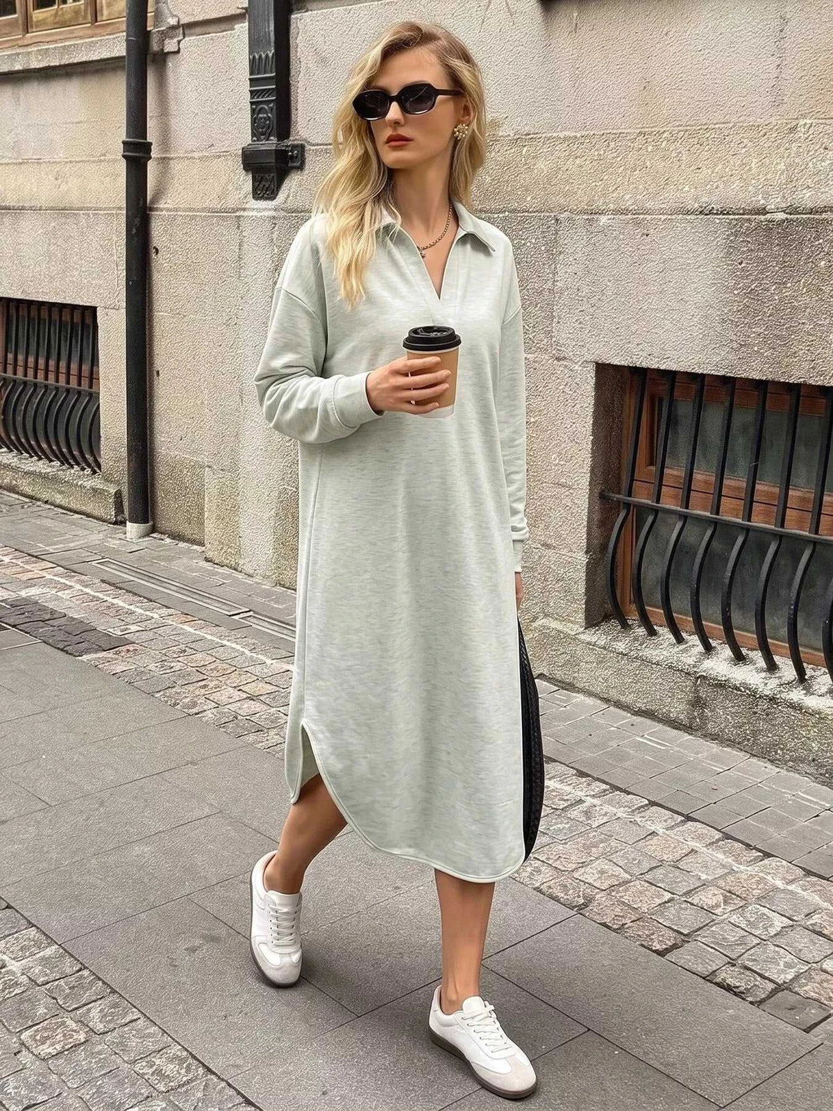Polo Collar Long Sleeve Midi Dress 101001353552145 48 Affordable Fashion Under $100 Jerry's Apparel 