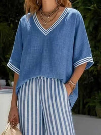 Full Size Striped V-Neck Top and Wide Leg Pants Set Plus Size 100100223355699 52 Affordable Fashion Under $100 Jerry's Apparel 