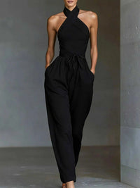 Halter Neck Wide-Leg Jumpsuit with Waist-Tie Detail 101001566820821 48 Affordable Fashion Under $100 Jerry's Apparel 