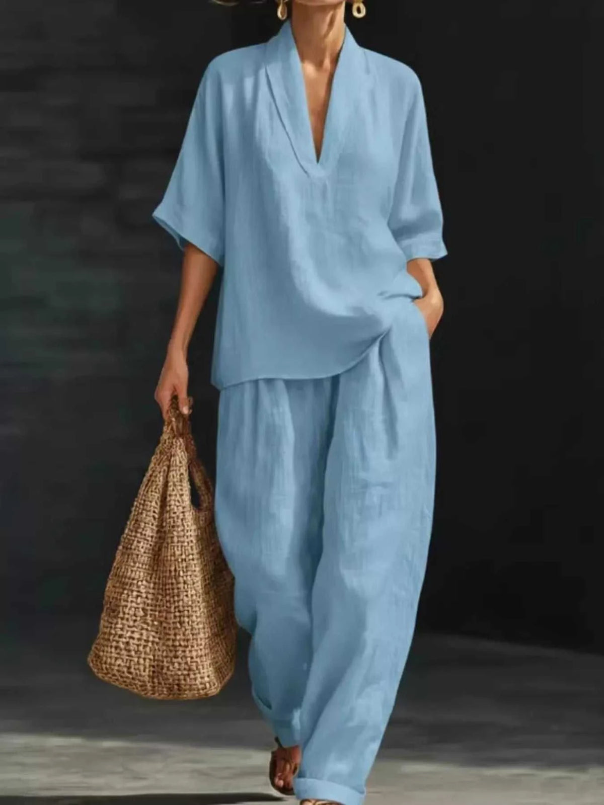 Full Size Half Sleeve Top and Wide Leg Pants Set Plus Size 100100468706321 46 Affordable Fashion Under $100 Jerry's Apparel 