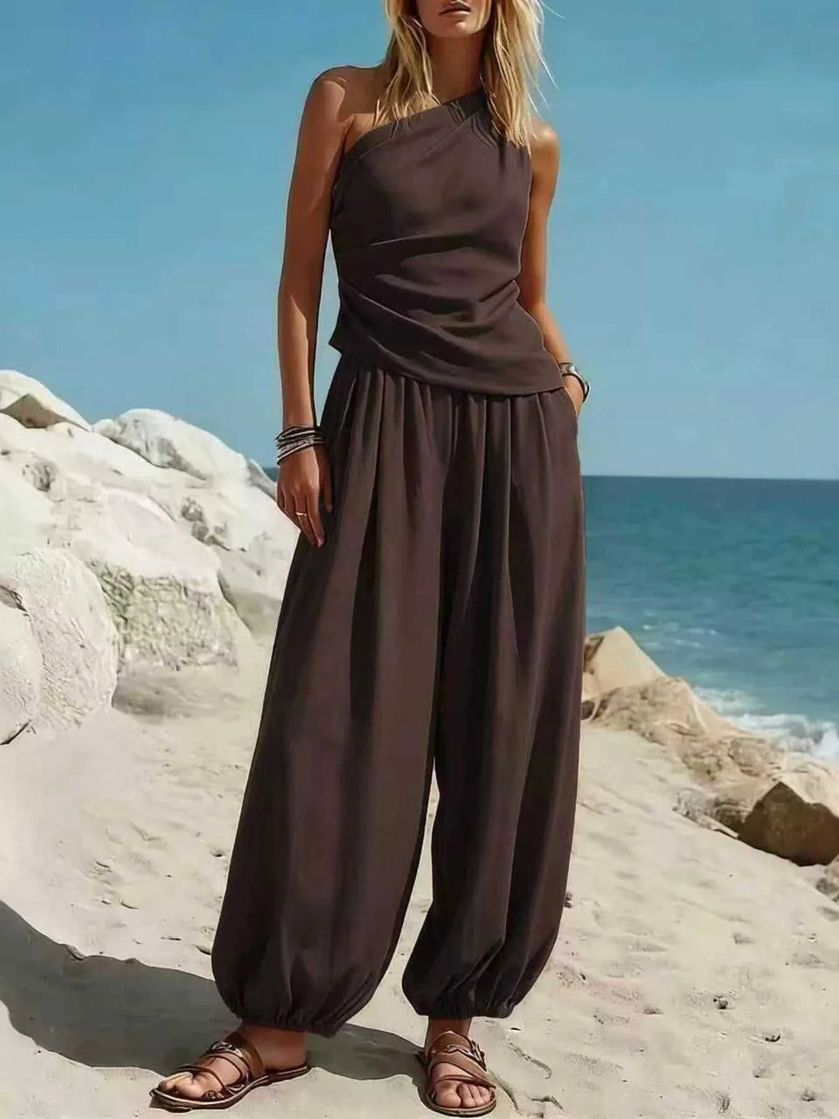 Full Size One-Shoulder Top and Wide Leg Pants Set Plus Size 100100433821316 36 Affordable Fashion Under $100 Jerry's Apparel 