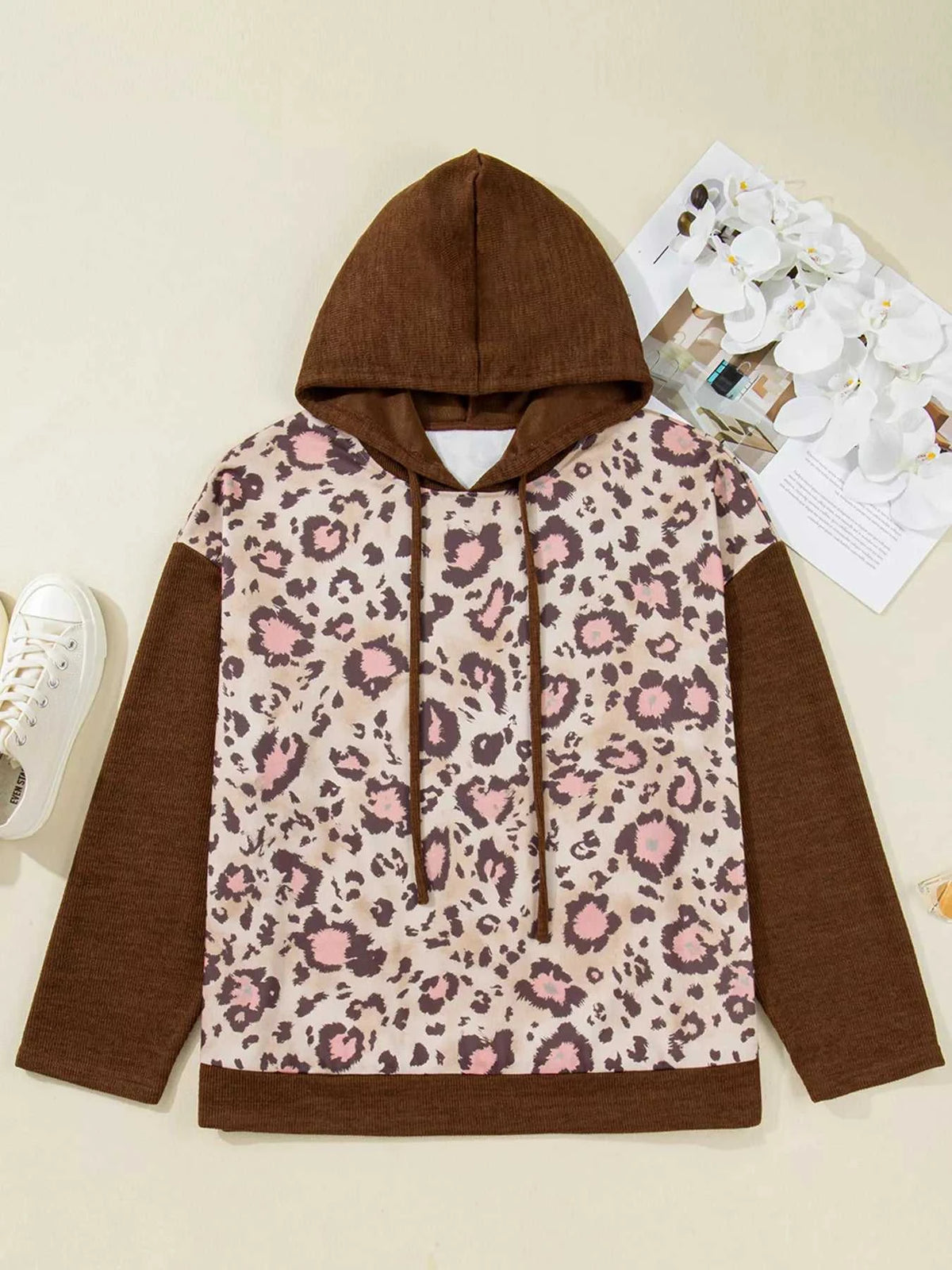 Plus Size Leopard Long Sleeve Drawstring Hoodie 100100648250327 39 Affordable Fashion Under $100 Jerry's Apparel 