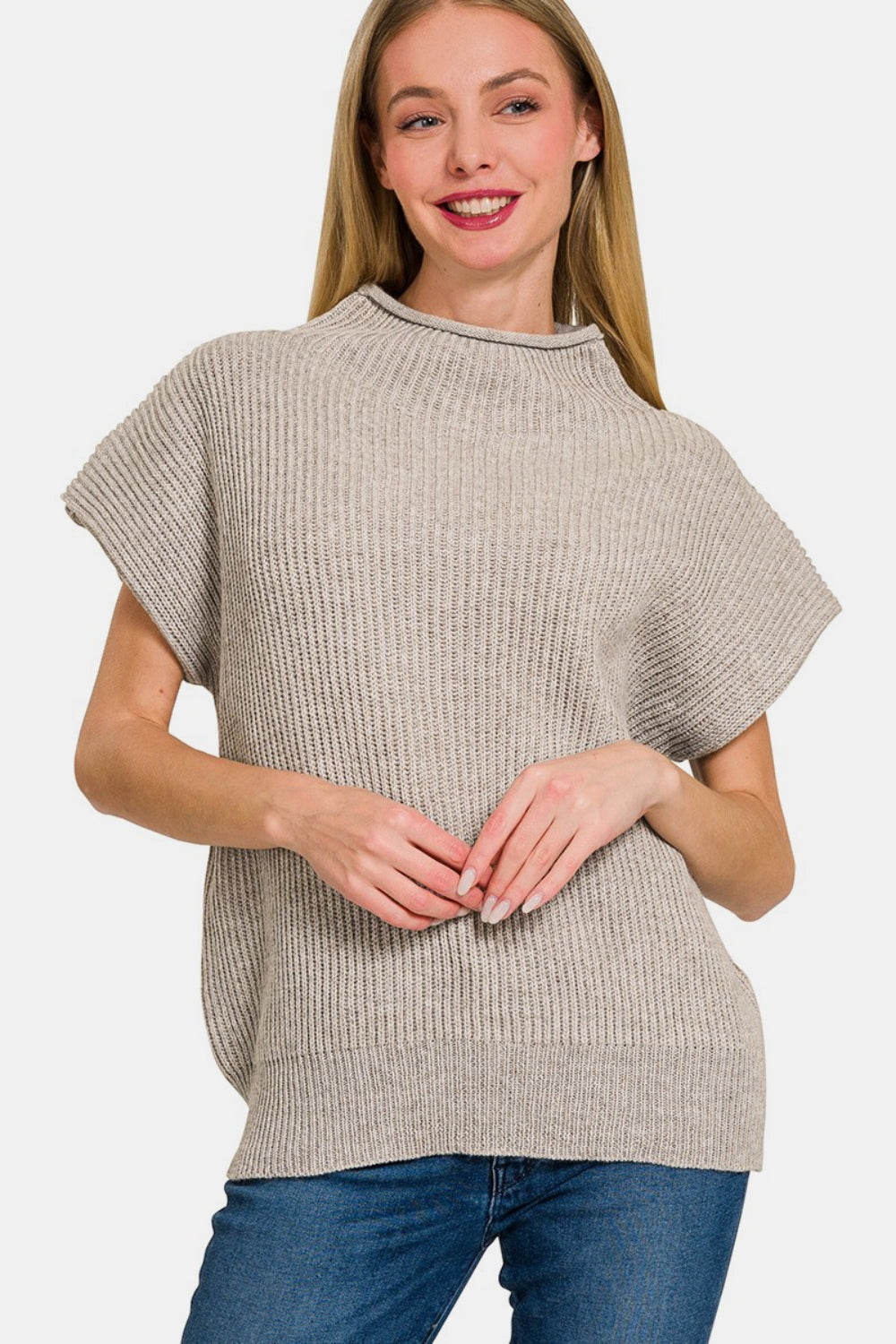 Short Sleeve Mock Neck Sweater