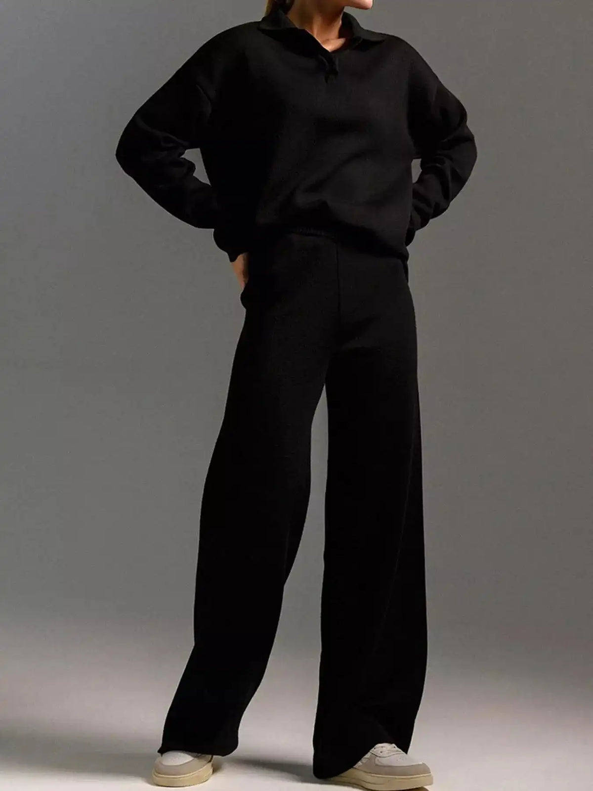 Polo Collar Top and Wide-Leg Pants Set 101001876960393 74 Affordable Fashion Under $100 Jerry's Apparel 