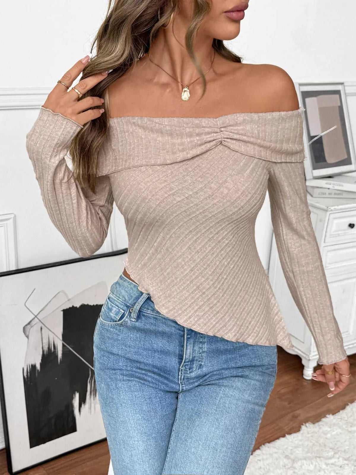 Asymmetrical Off-Shoulder Knit Top 100100853169847 26 Affordable Fashion Under $100 Jerry's Apparel 