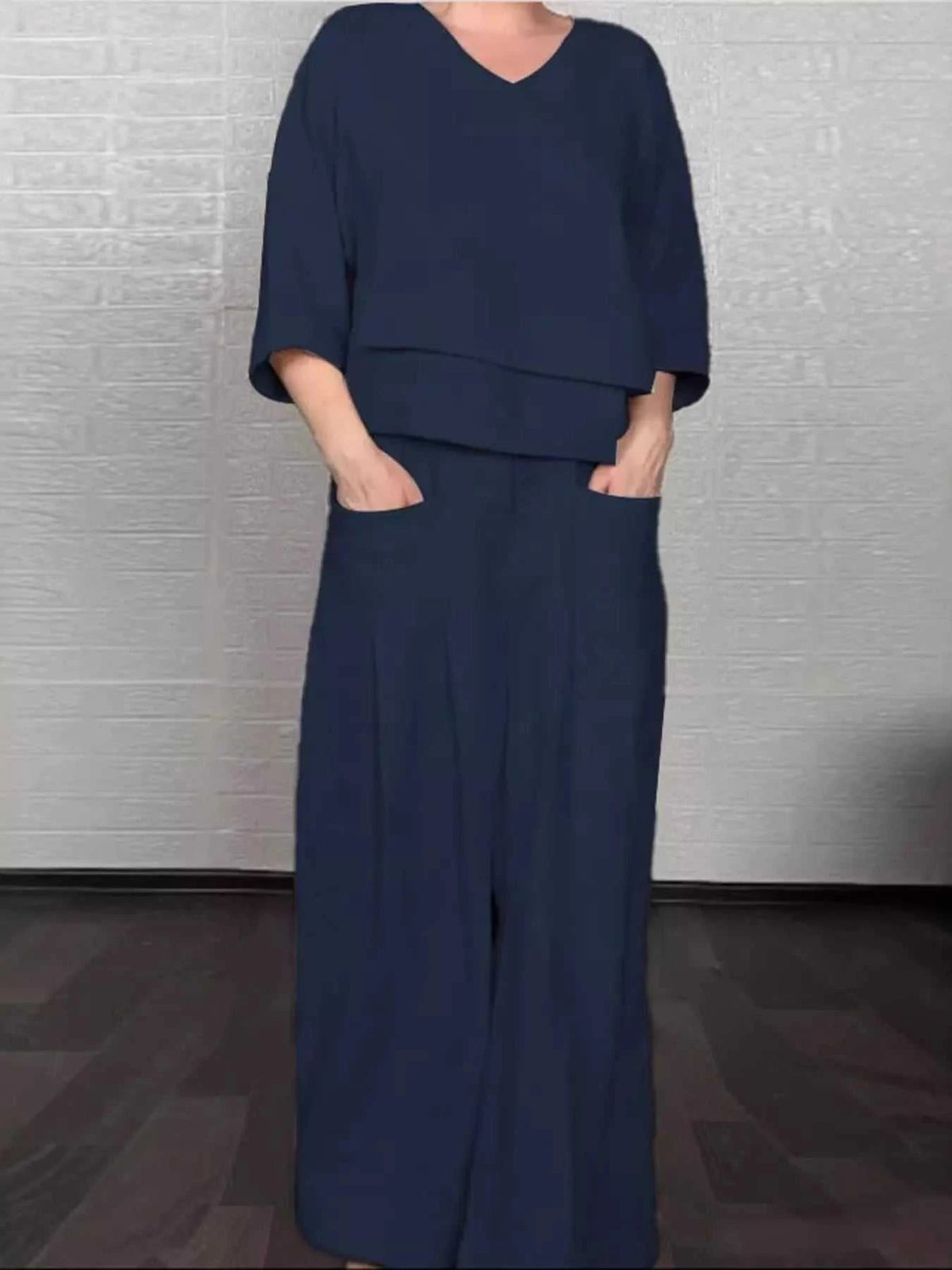 Full Size V-Neck Long Sleeve Top and Pants Set Plus Size 100100878243855 49 Affordable Fashion Under $100 Jerry's Apparel 