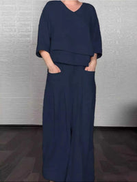 Full Size V-Neck Long Sleeve Top and Pants Set Plus Size 100100878243855 49 Affordable Fashion Under $100 Jerry's Apparel 