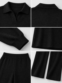 Polo Collar Top and Wide-Leg Pants Set 101001876960393 74 Affordable Fashion Under $100 Jerry's Apparel 