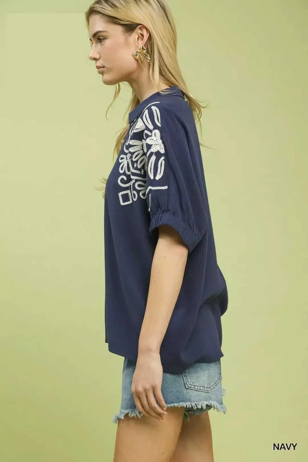 Umgee Floral Embroidered Sleeve Blouse 100100764601002 53 Affordable Fashion Under $100 Jerry's Apparel 