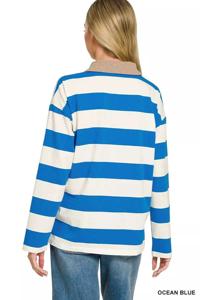 Zenana Striped Contrast Collar Polo Top 100100918481610 33 Affordable Fashion Under $100 Jerry's Apparel 
