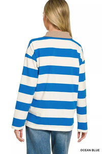 Zenana Striped Contrast Collar Polo Top 100100918481610 33 Affordable Fashion Under $100 Jerry's Apparel 
